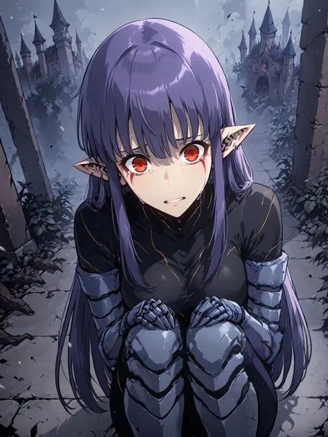1girl, solo, esil radiru, beautiful, crying heavily, tears, plain black shirt, plain black pants, slender body, medium breasts, crimson eyes, highly detailed eyes, expressive eyes, natural eye shape, iris with visible details, anatomically correct, super d...