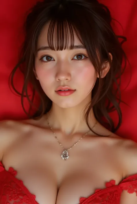8k,Confused, High resolution, Very detailed, 1 girl, Alone, Very beautiful eyes, Ultra-precise depiction, Artistic、Very detailed depiction, ([    "Intertwined:1.2), , (Red background:1.5), (((White tight dress 1.5))),Off-the-shoulder 1.5、 Close to the body...