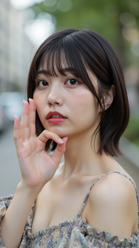 a high resolution photograph of a Japanese young woman, (photo-realistic, realistic, masterpiece, best quality), Intricate details, extremely detailed, ultra high definition, 8k, film grain, lens flare glow, sharp focus, professional lighting, fashion shoo...