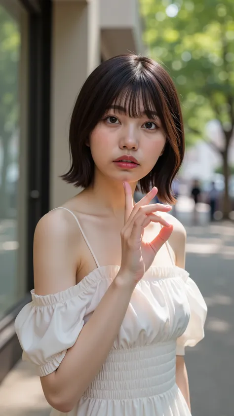a high resolution photograph of a Japanese young woman, (photo-realistic, realistic, masterpiece, best quality), Intricate details, extremely detailed, ultra high definition, 8k, film grain, lens flare glow, sharp focus, professional lighting, fashion shoo...