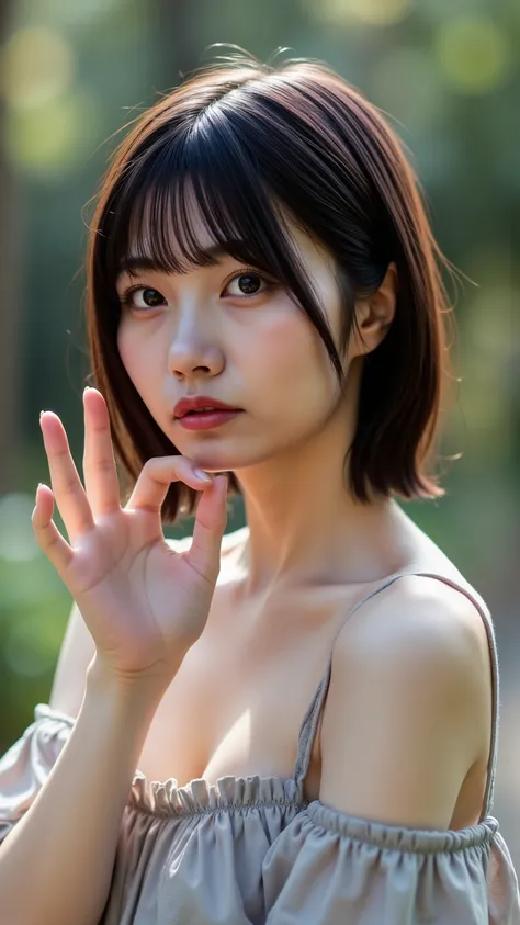 a high resolution photograph of a Japanese young woman, (photo-realistic, realistic, masterpiece, best quality), Intricate details, extremely detailed, ultra high definition, 8k, film grain, lens flare glow, sharp focus, professional lighting, fashion shoo...