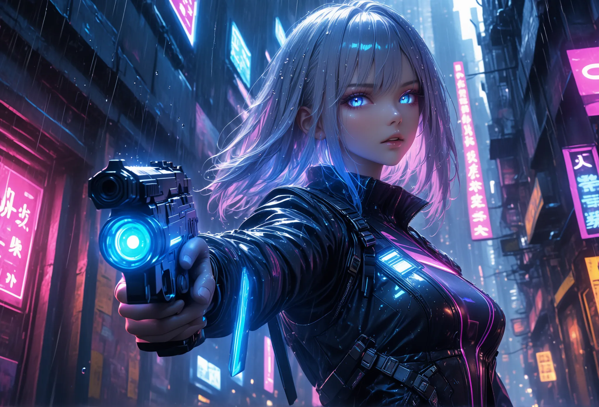 Cyberpunk Gunfight in Neon Alley