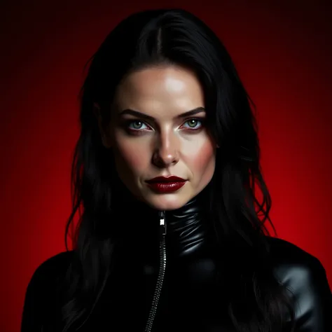 (masterpiece, best quality:1.2), 1girl, solo, woman, mid body image, (makeup:1.4), beautiful smile, turtleneck latex outfit, zipper, highly detailed fur, natural skin texture, 4k textures, Highly detailed perfect , Lightroom, Intricate, Ultra-Realistic, Ou...