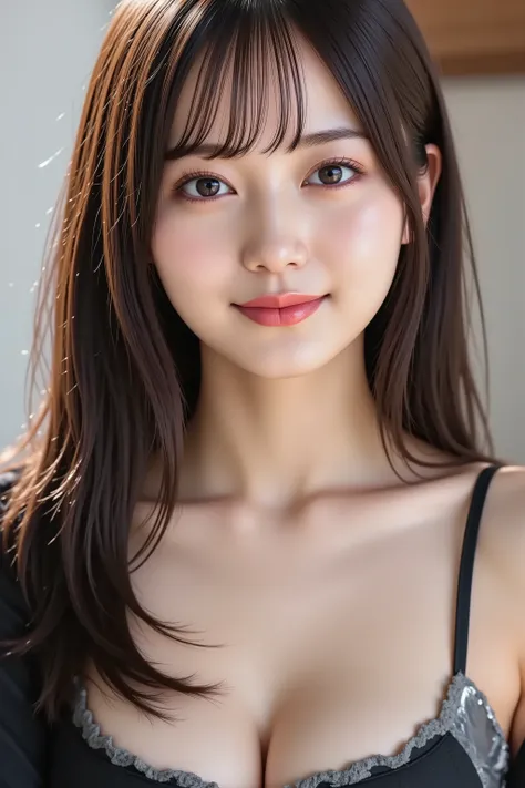with the face positioned accurately in the center of the image, Upper chest, fine, clean skin、head is fully reflected with tight tension, face is clearly visible as a full body shot, long sleeve black rubber suit that fits the body, Road Background、long b...
