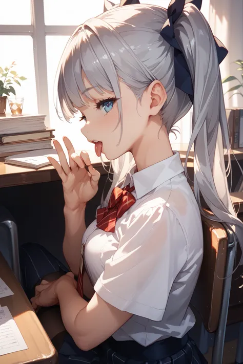 It's under the desk、It's between my crotches、Kamigami、 Silver Hair、twin tails、