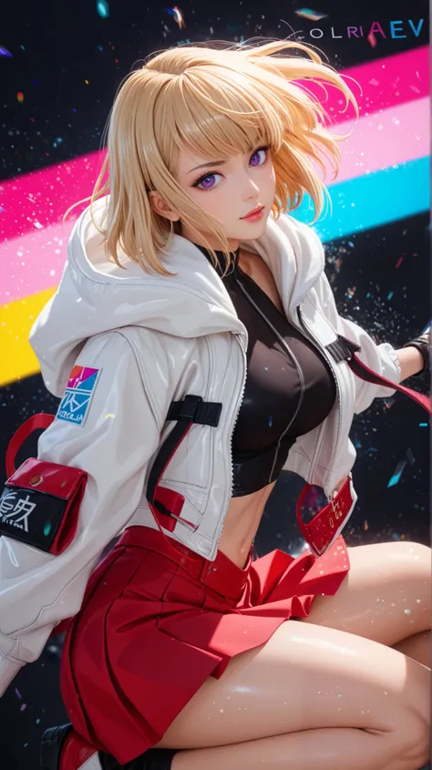 score_9, score_8_up, score_7_up, score_6_up, source_anime, rating_explicit, shiny skin,light particles,mature female, 1girl, slim body, slim legs, solo,Narrow shoulders, slim body, medeuim breast, short hair, bangs, blonde hair, purple eyes, Cha Hae-In fro...