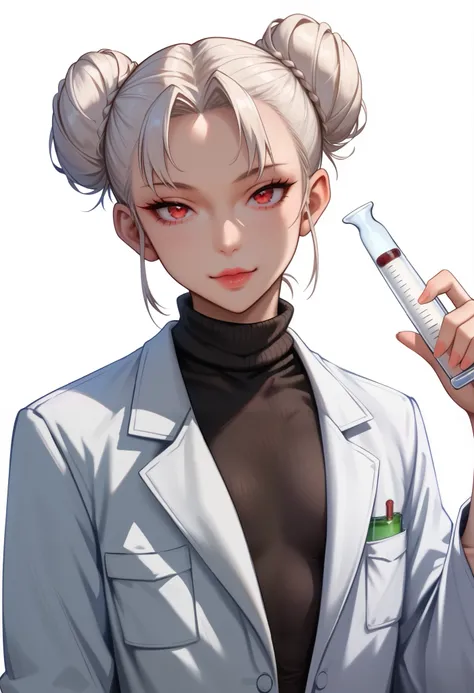((Russian female scientist)) score_9, score_8_ up, score_7, ((White background)) ((Japan girl)) ((1girl)) Source_Anime, rathing_questionable , high res, 8k, 超 high res , soft saturation, Professional quality , perfect contrast , perfect lighting, Beautifu...