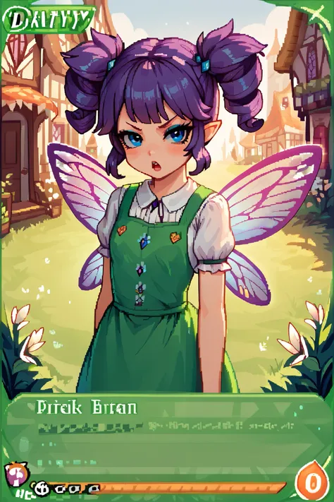 score_9_up, score_8_up, score_7_up, 1girl, solo, source_anime, pixel art, tr4dingcard, card (medium), english_test, common_rarity_icon, N, trading_card, white_trade_card_frames, fairy, FairyForm, Fairy Wings, Wings BREAK
Short twintails, fairy wings, ban...
