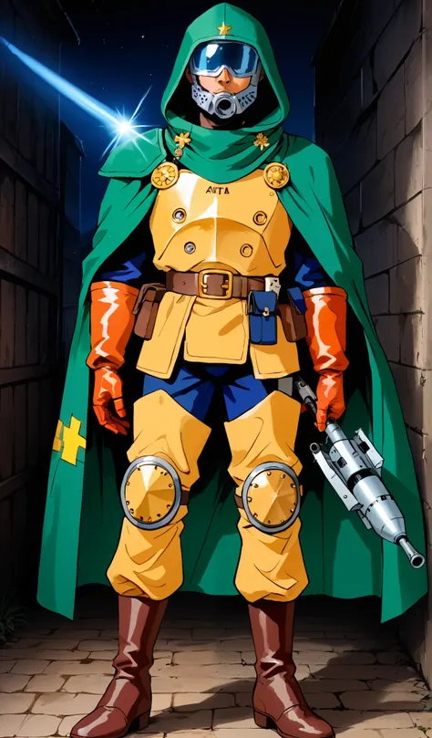 Drawn in 80’s anime art style. 
Retro anime. Vintage Anime. Classical Anime. 

The outfit is a highly recognizable and iconic superhero suit, primarily black and a little green, designed for both style and functionality. Here’s a detailed breakdown of its ...