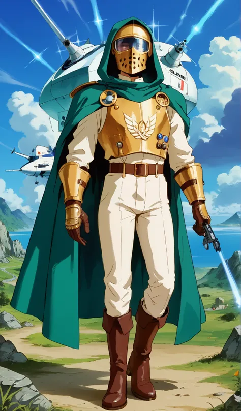 Drawn in 80’s anime art style. 
Retro anime. Vintage Anime. Classical Anime. 

The outfit is a highly recognizable and iconic superhero suit, primarily black and a little green, designed for both style and functionality. Here’s a detailed breakdown of its ...