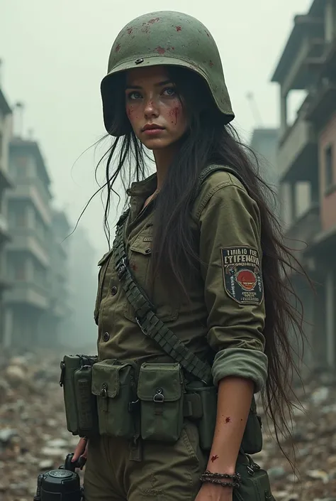 2020 long-haired female soldier zombie wearing a helmet