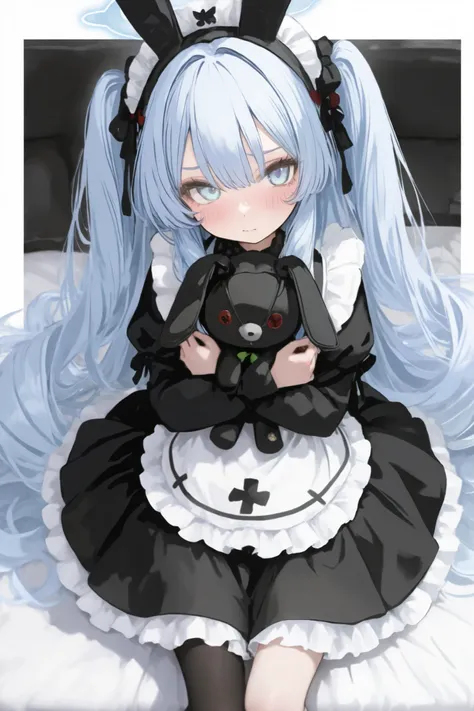 green gradation of hair light blue eyes