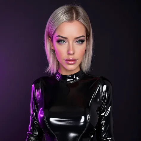 (masterpiece, best quality:1.2), 1girl, solo, woman, mid body image, (makeup:1.4), turtleneck latex outfit, zipper, highly detailed fur, natural skin texture, 4k textures, Highly detailed perfect , Lightroom, Intricate, Ultra-Realistic, Out There, (HDR:1.3...