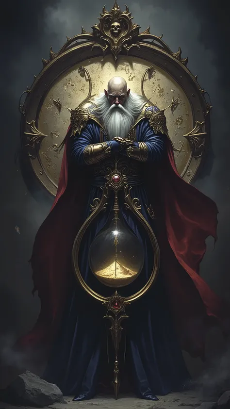 masterpiece,1 man, vieux , long white beard , magicien du temps , He is the keeper of time , Behind him a huge hourglass,4k anime art wallpaper