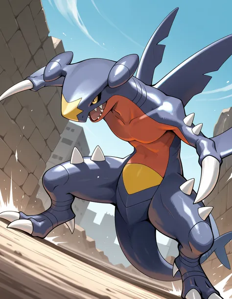(dynamic angle,dynamic pose),Garchomp,fighting stance,