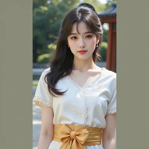   keywords：perm cheongsam/Pearl Earrings/enamel vase/Gardenia white flower/satin black silk cheongsam petticoat
 
Shape：holding a velvet bouquet leaning against a carved railing，cheongsam stand collar button micro truffle neckline，black lace petticoat loom...
