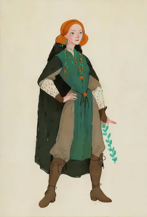 score_9, score_8_up, score_7_up, score_6_up, score_5_up, score_4_up, 1_woman, pale skin, long_hair, wearing a vibrant long peasant medieval dress, detailed clothing, sketches, detailed thick gouache painting, illustration, in gougoupaintleaves style:1.5, h...