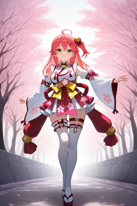 high quality,4K,8k, ultra-fine in 8K,HDR,UHD,Ultra Fine Art,Sharp Focus,Physically Based Rendering,Super Detail,Professional,bright colors,Fantastic row of cherry blossom trees,Petals Dancing in the Wind,sakura miko/Hololive,Viewing Cherry Blossoms,smiles,...