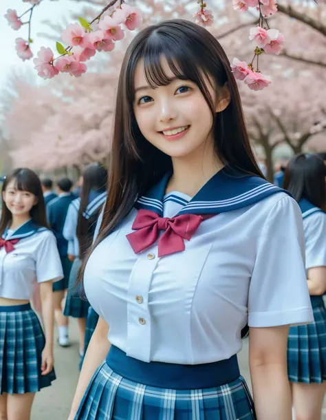(masterpiece, realistic, photo-realistic:1.2), finely detail, ultra high res, perfect anatomy, best quality, 8K, soft focus, happy smile, (2girls, 18yo Japanese girl:1.2), (bare breasts, school uniform, revealing shirt, cropped shirt, pleated plaid mini-sk...