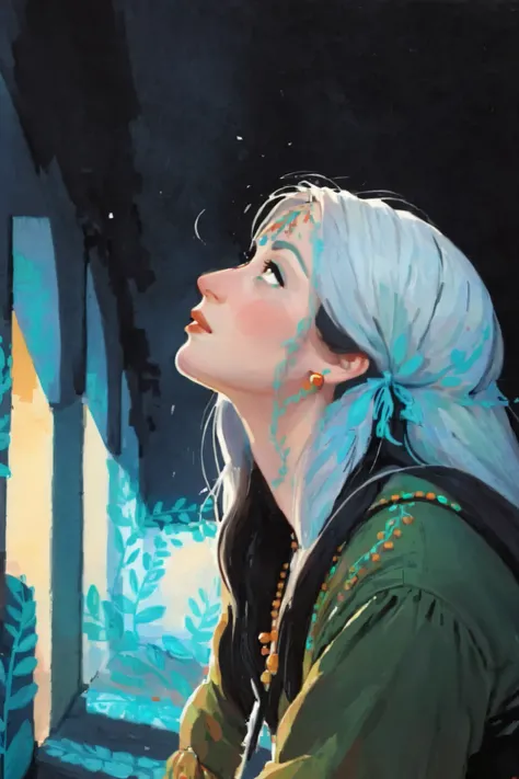 score_9, score_8_up, score_7_up, score_6_up, score_5_up, score_4_up, 1_woman, perfil, long_hair, wearing a vibrant long peasant medieval dress, detailed clothing, sketches, detailed thick gouache painting, illustration, in gougoupaintleaves style:1.5, hype...