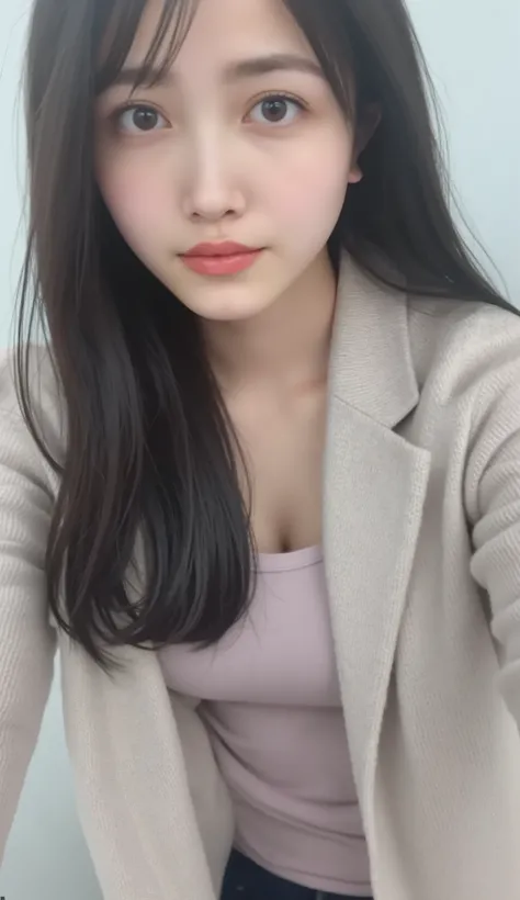 best quality, 8k, masterpiece, Ultra High Resolution, (photorealistic: 1.4), RAW photo, ( black hair 、Bright and long hair ), (wearing tanktop, micro skirts), (Tied at the waist:1.3), slim abs: 1.1,(Big breasts),solo, ((full body:1.7)), open breast, bare t...