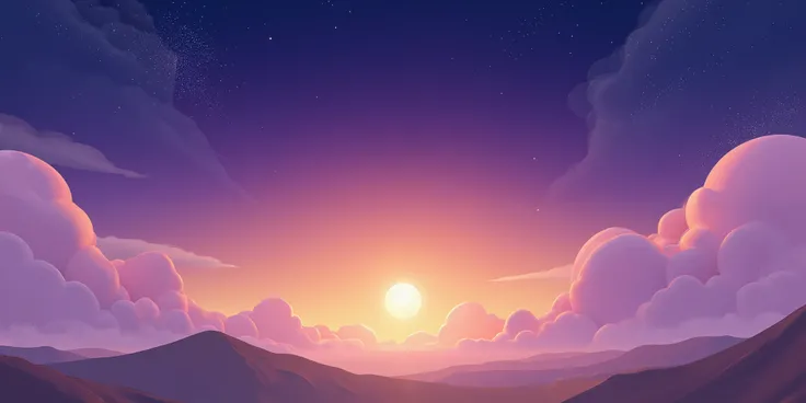 The background of the picture is a night sky,Gradual transition from dark blue-purple to yellow,Clouds,3D Rendering