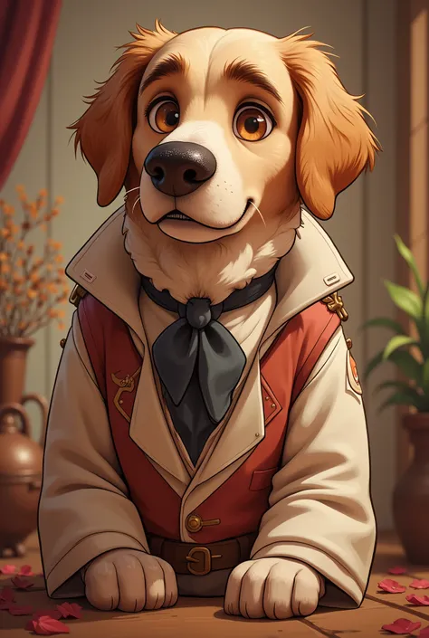 2-D art, cartoon style, old-school Disney, hand drawing, (best quality, masterpiece:1.2), side view, anthropomorphic, a Labrador Retriever dog with light hair wearing classic english costume & rubber medical gloves, doctor, like a 1890s style, noire, simpl...