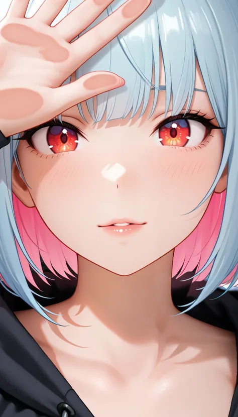 （ Ultra Detailed,  masterpiece , top quality, 8k,  very aesthetic,  realistic and detailed CG , sharp concentration ,  Super Fine), close-up,zoom up,cute woman, (black hoodie with large dowels) beautiful eye detail,   textured skin,   beautiful skin on han...