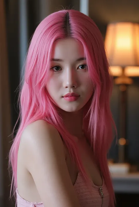 a beautiful girl with vibrant pink hair, detailed facial features, wearing a casual dress, looking directly at the viewer, blushing, biting her lip seductively, (best quality, 4k, 8k, highres, masterpiece:1.2), ultra-detailed, (realistic, photorealistic, p...