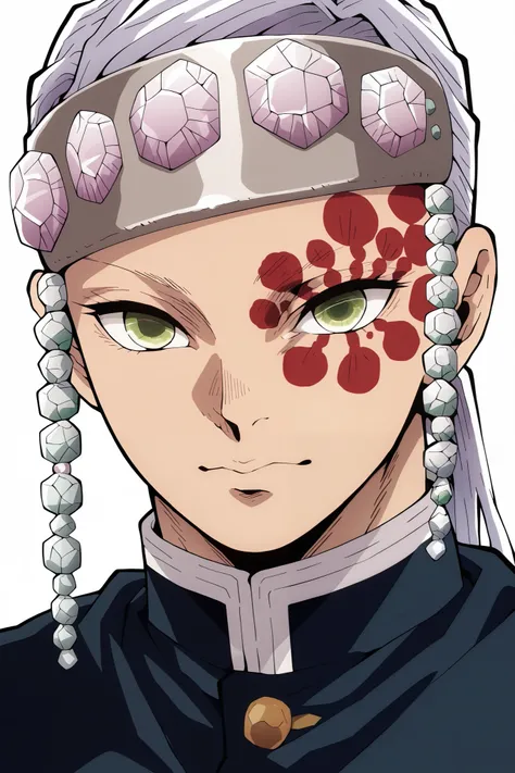I want an portrait of Tengen Uzui from Kimetsu no Yaiba, more masculine, with his normal clothes, white background, HD