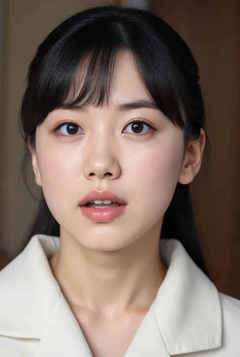 high resolution portrait photo of a Japanese woman behind her arm, photorealistic,  masterpiece, Perfect quality to hide my collarbone, complex details, professional lighting, alone, 1 girl, Worn,  full body,   black hair,  detailed face,   beautiful eyes ...