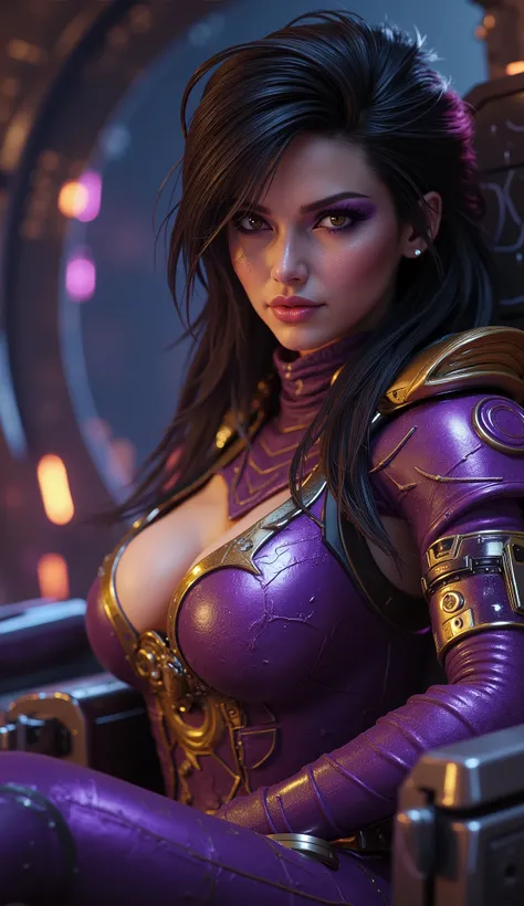 Here’s the detailed prompt based on your description:

"Create a hyper-realistic, visually stunning 8K ultra HD close-up shot of a beautiful and fierce Mortal Kombat female version of Rain. She is sitting in the cockpit of the oldest, most intricately desi...