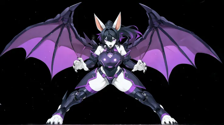 masterpiece, best quality, anime shading, full body picture, athletic body type, centered, three quarter view, 1girl, ((single view)), ((alone)), anthro, furry, fox female, ((white fox)), ((bat ears:1.5)), purple eyes, white fur, white skin, ((shoulder len...