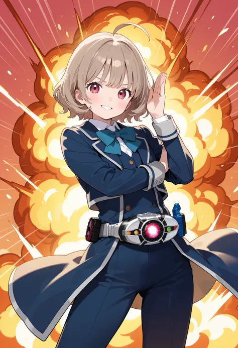girl posing in Kamen Rider、Wilderness explosion background