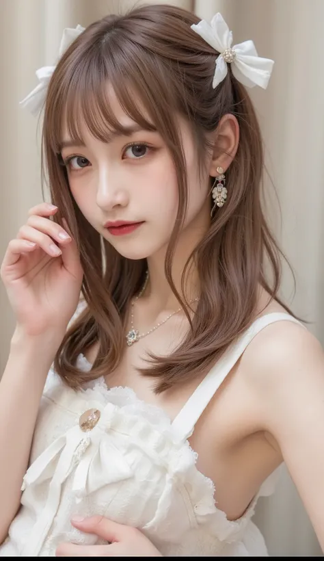 (((Baby Face, cute nude body of middle school student))), Pedestrian precinct, slender body line、Developing Beautiful Breasts, Detailed nipple shape, Detailed female genital shapes, detailed hands、perfect right hand、(perfect anatomy)