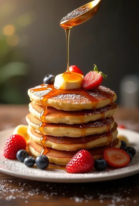 and has a fluffy thickness that conveys the softness of freshly baked goods。 It's plump like a souffle pancake,evenly browned surface,
slightly crispy edges and、contrast between moist ones,sprinkled with plenty of maple syrup from above、Feeling dripping,bu...