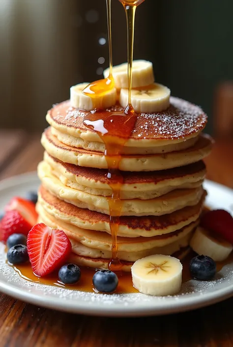 and has a fluffy thickness that conveys the softness of freshly baked goods。 It's plump like a souffle pancake,evenly browned surface,
slightly crispy edges and、contrast between moist ones,sprinkled with plenty of maple syrup from above、Feeling dripping,bu...