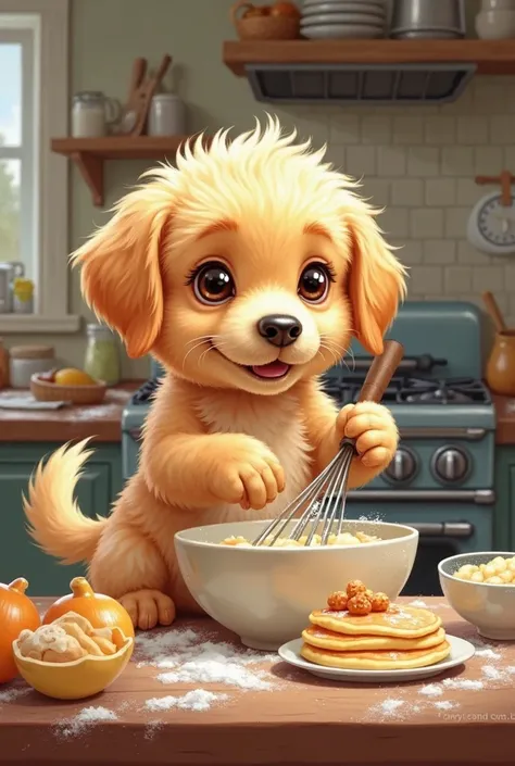 perrito cocinando hotckakes