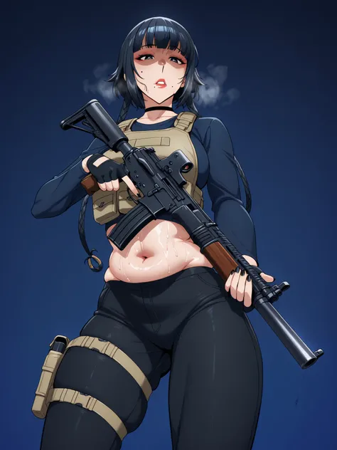 perfect eyes, perfect fingers, gasping, heavy breathing, excessive sweating, sweating, sweating profusely, gasping profusely, cinematic, ((skindentation)), ((curvy)), black hair, short hair with long locks, black eyes, blunt bangs, hair rings, twin braids,...