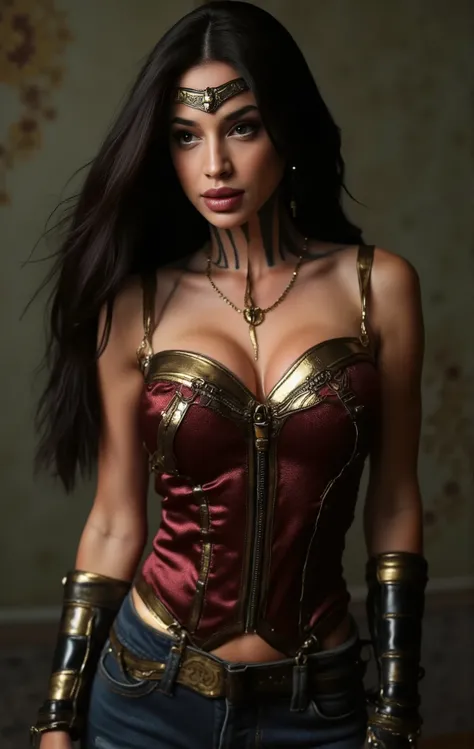 katopunk female , solo, torso shot , steampunk outfit, looking seductive, big breast, detailed face, wild