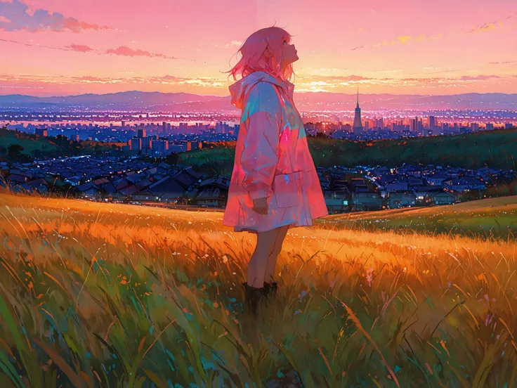 HDR, 8K, high contrast, masterpiece, best quality, amazing quality, very aesthetic, traditional paint artstyle, realistic, newest, aniwall, anime, aesthetic, 8k wallpaper, detailed. 748cm style
BREAK
golden hour, a girl looking up, standing in a grass fiel...
