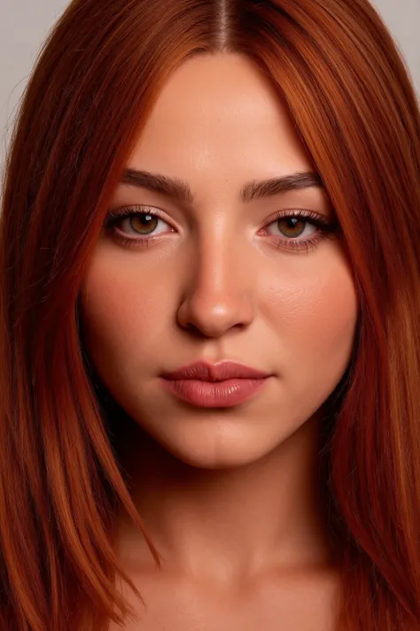 **"( ultra photorealistic : 1.3), color RAW photo of very high quality and high level of detail. A stunning 18-year-old red-haired Brazilian woman named Latifah (face shot: 1.3).