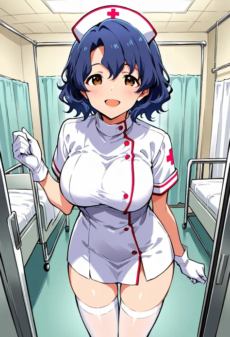 Score_9, score_8_up, score_7_up, source_anime, ftk, solo, short hair, wavy hair, hair between eyes, blue hair, brown eyes, large breasts, (best quality), (high quality), {masterpiece}, extremely delicate and beautiful, ultra-detailed, beautiful detailed ey...