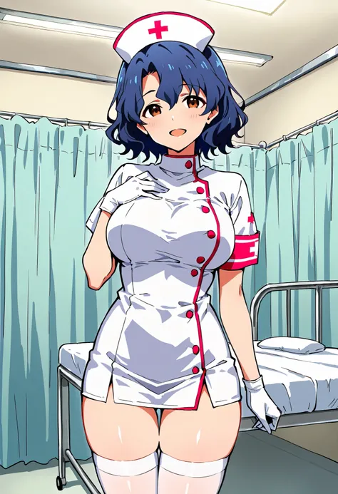 Score_9, score_8_up, score_7_up, source_anime, ftk, solo, short hair, wavy hair, hair between eyes, blue hair, brown eyes, large breasts, (best quality), (high quality), {masterpiece}, extremely delicate and beautiful, ultra-detailed, beautiful detailed ey...