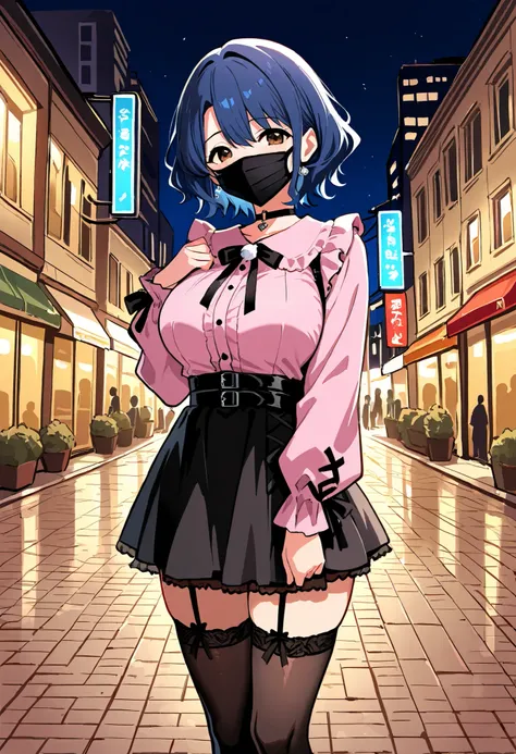 Score_9, score_8_up, score_7_up, source_anime, ftk, solo, short hair, wavy hair, hair between eyes, blue hair, brown eyes, large breasts, (best quality), (high quality), {masterpiece}, extremely delicate and beautiful, ultra-detailed, beautiful detailed ey...