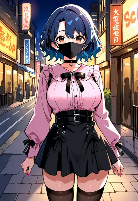 Score_9, score_8_up, score_7_up, source_anime, ftk, solo, short hair, wavy hair, hair between eyes, blue hair, brown eyes, large breasts, (best quality), (high quality), {masterpiece}, extremely delicate and beautiful, ultra-detailed, beautiful detailed ey...