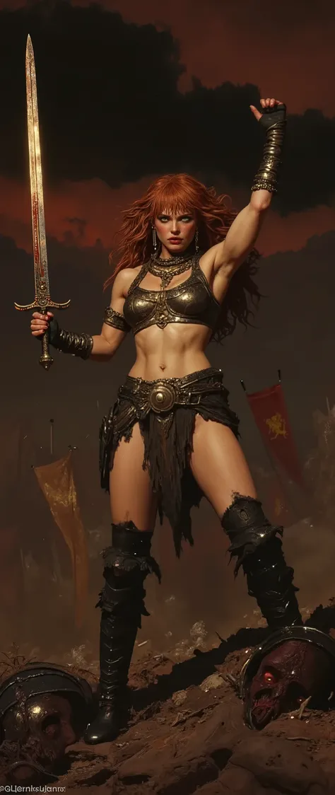 ((artwork, highest quality, Highest image quality, high resolution, photorealistic, CRU photo, 8k)),(best quality, 4k, high resolution, masterpiece: 1.2), ultra detailed, (realistic, photorealistic: 1.37), ray tracing. Best quality, masterpiece,Red Sonja s...