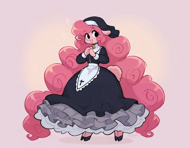 best quality, very detailed illustration , solo, ( Anthropomorphic furry sheep:1,7) , ruffled voluminous bouncy hair , playful look, delgado, ideal body, thin waist , wide hips, simple drawing, Artifyber style , pastel flat colors , beautiful, cartoon ,sol...