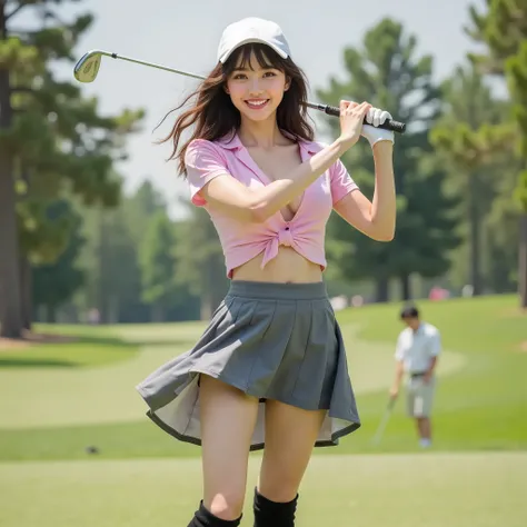 『Black Long Socks:1.3』『real photo:1.3』Highest Quality:1.2、((big breasts))、I can see a little cleavage、((young 20 year old woman ))、『showing teeth and smiling:1.9』、(((anatomically correct、perfect anatomy、anatomically correct指)))、slender body,realistic, High...