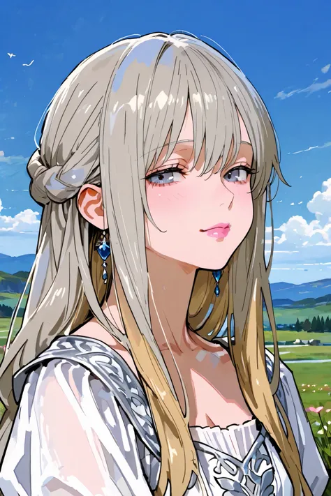 woman in a white dress, artwork in the style of Gwaiz, Gwaiz on pixiv artstation, Gwaiz on artstation pixiv, Gwaiz, fantasy art style, Gwaiz masterpiece, Beautiful and Elegant Queen , beautiful character drawing, Detailed digital animation art, blonde...